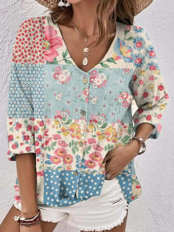 MAEVE | FLORAL PATCHWORK BUTTON BLOUSE
