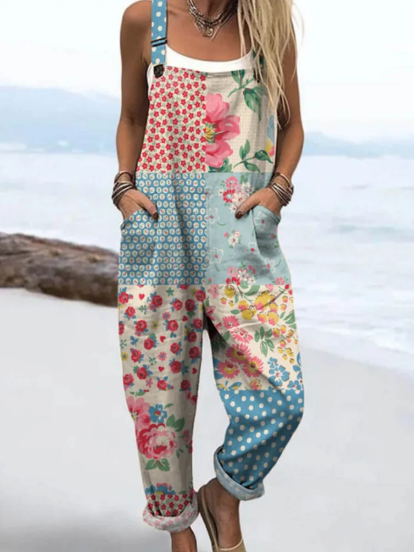 NOVA | FLORAL PATCHWORK STRAP OVERALLS